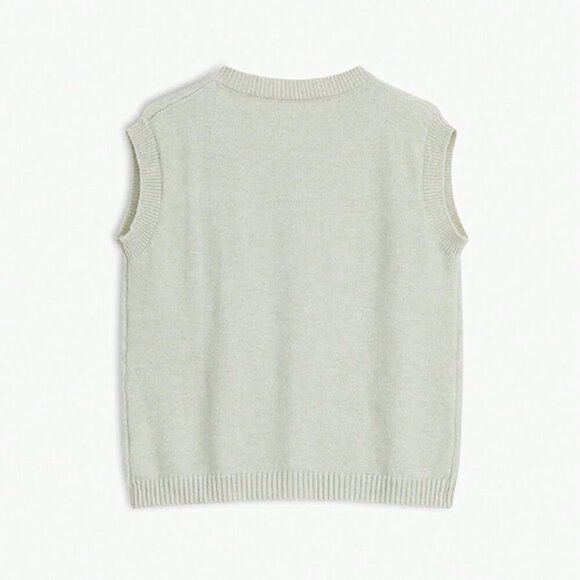 Light Grey Casual Women's Solid Color Button Up Sweater Vest - Picture 2 of 4